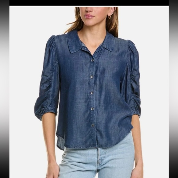 Splendid Puff Sleeve Denim Button Down Shirt 
size Small - Picture 5 of 12